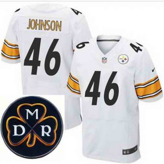 Men's Nike Pittsburgh Steelers #46 Will Johnson White Stitched NFL Elite MDR Dan Rooney Patch Jersey